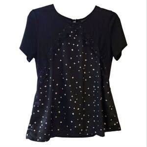 Black Polka Dot Lace Accent Worthington Blouse